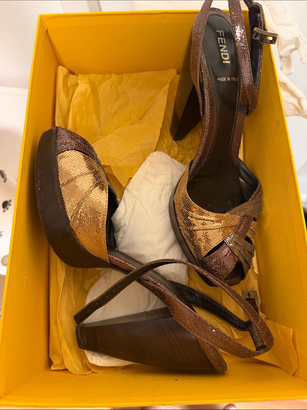 Fendi Metallic Brown and Gold Platform Sandals